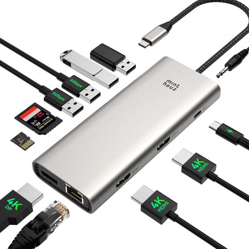 ドッキングステーション hdmi 2つ usb ハブ 12 in 1 Type C ハブ USB-Cドッキング 3画面出力 lan ハブ 4K@60Hz マルチモニター 1Gbps PD100W 急速充電 2*HDMI+DP type-c｜さくら組　店