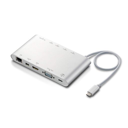 エレコムドッキングステーションPD[申し受けるType-C/USB3.0/miniDisplay/HDMI/D-sub/φ3.5/SD+microSD/ローカルエリアネットワーク]30珊しろがね色DST-C08SV