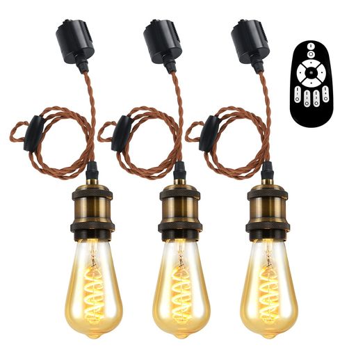ANWIOペンダントライト3個セット配線ダクトレール用4.5W(20W形相当)E26口金リモコン付きダクトレールライト北欧シーリングライトレトロペンダントライトエジソン電球LED電球付き天井照明角…