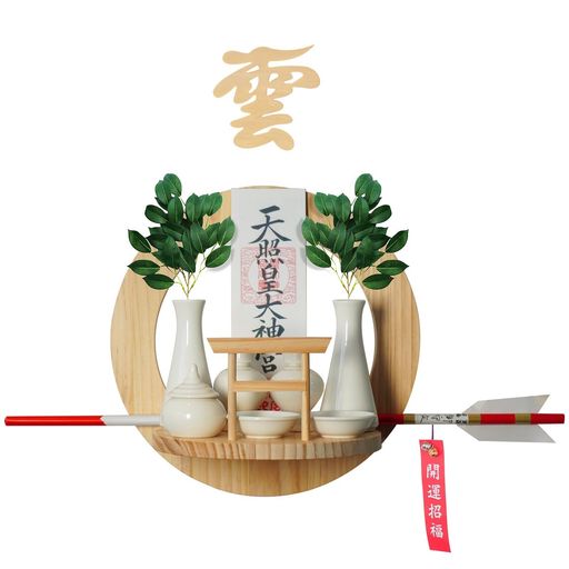 [Tonbobo]モダン神棚壁掛け用神棚月雲(つくも)【丸形は満月と太陽のような安心感を与えます】壁を傷つけない破魔矢置き取り付け簡単お札以外も飾れる自宅用白松天然木材クリスタル雲板…