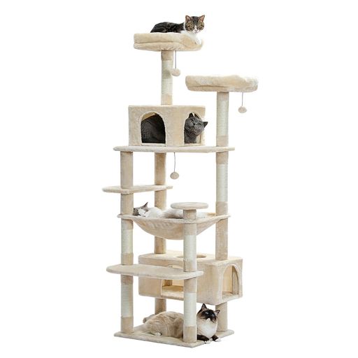PETEPELA(ぺテぺラ) キャットタワー 大型猫用 猫タワー スリム コンパクト 多頭飼い 据え置き型 ハンモック 麻紐爪とぎポール 猫おもちゃ 転倒防止ベルト付き 展望台 猫ベッドカバー取り外…|さくら組 店
