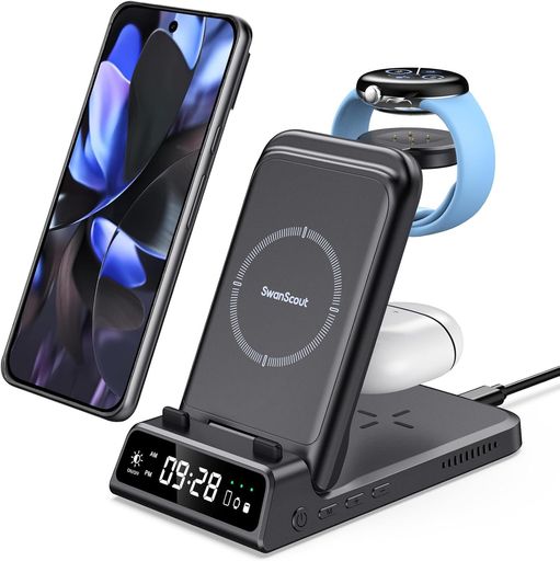 PixelWatch3/2対応(PixelWatch4/1非対応)、3in1折りたたみ式ワイヤレス充電器、ピクセルウォッチ充電器スタンド、GooglePixel9/8/7/6、PixelBudsPro2/Pro対応