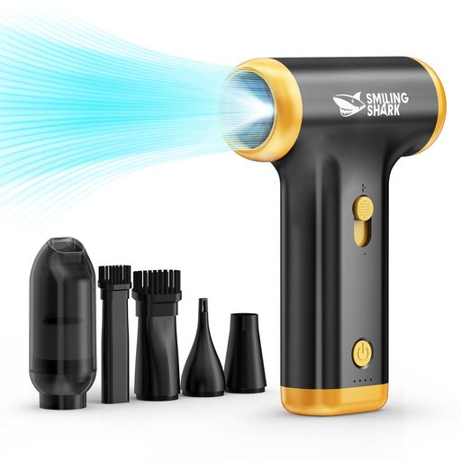 Smiling Shark 電動エアダスター JF01PRO,【2024最強エアダスター&掃除機2in1 LEDライト付き】超強風速エアダスター 150000RPM吹き出し力 ダストカップ付き 無段階風量調整 長時間連続使用 多用途ノ…|さくら組 店