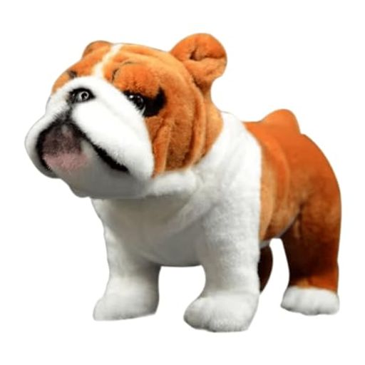 LILIZZHOUMAX ブルドッグぬいぐるみ リアルな犬のぬいぐるみ スーパーソフトぬいぐるみ 女の子のおもちゃ 子供用 室内装飾 (ブラウン11.8インチ) ブラウンとホワイト。