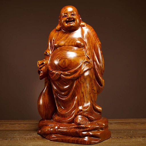 木彫り七福神布袋さま置物木像木製フィギュア黄花梨花梨木高級天然カリン材仏像木彫り金運お守り(SIZE:高さ20CM)