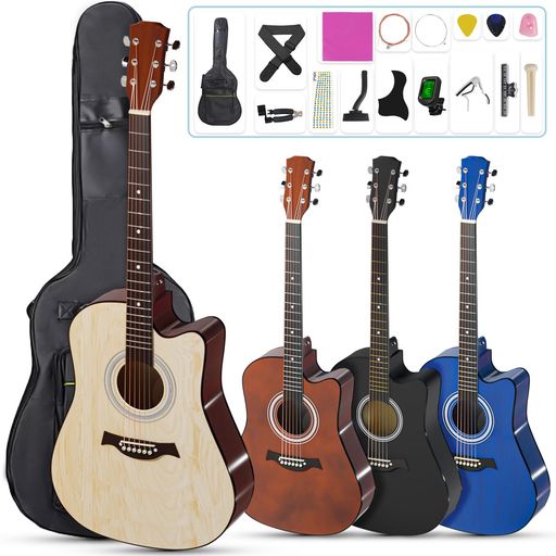 MoonRiverアコースティックギター38インチ17点セット初心者入門用持ち運び便利ギターストラップ、ソフトギターバッグ、マニュアル(日本語)付き学生大人通用(ナチュラル)