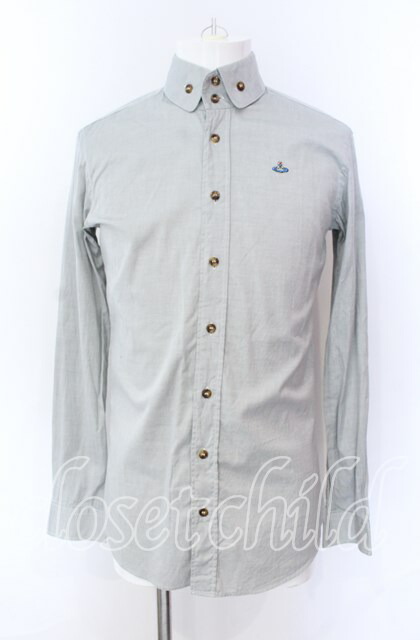 税込3980円以上購入で【送料無料】【USED】Vivienne Westwood MAN / 銀オーブ刺繍ボタンダウンシャツ ヴィヴィアンウエストウッド ビビアン46 ライトグレー 【中古】 O-25-09-21-001-bl-YM-ZH