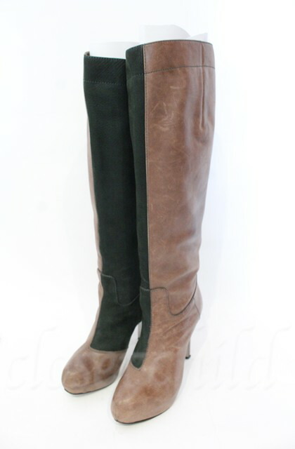 税込3980円以上購入で【送料無料】【USED】Vivienne Westwood / レザーバイカラーロングブーツ ヴィヴィアンウエストウッド ビビアン37 ブラウン×グリーン 【中古】 O-25-11-09-114-sh-IG-OS