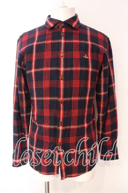 税込3980円以上購入で【送料無料】【USED】Vivienne Westwood MAN / ウールチェックオジークラークシャツ ヴィヴィアンウエストウッド ビビアン48 ブラックｘレッド 【中古】 O-25-12-14-014-bl-YM-ZH