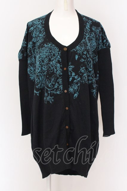 税込3980円以上購入で【送料無料】【USED】Vivienne Westwood / オーブフラワーロングカーディガン ヴィヴィアンウエストウッド ビビアン2 ブラック×ターコイズ 【中古】 O-25-02-23-090-to-IG-ZH