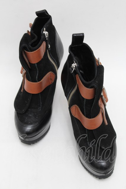 税込3980円以上購入で【送料無料】【USED】Vivienne Westwood / ウェッジソールボンテージブーツヴィヴィアンウエストウッド ビビアン38 黒 【中古】 S-25-12-28-021-sh-HR-ZS