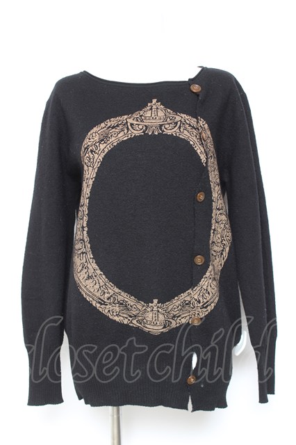 税込3980円以上購入で【送料無料】【USED】Vivienne Westwood / フレーム柄ニットカーディガン ヴィヴィアンウエストウッド ビビアン2 黒 【中古】 Y-26-01-28-043-to-AS-ZH