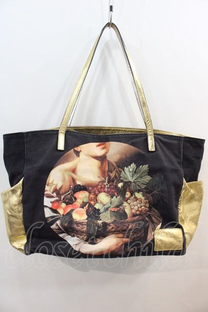 税込3980円以上購入で【送料無料】【USED】Vivienne Westwood / カラバッジョトートバッグ ヴィヴィアンウエストウッド ビビアン 黒Ｘゴールド 【中古】 I-24-12-18-049-ba-HD-ZI