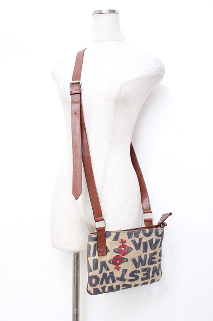 税込3980円以上購入で【送料無料】【USED】Vivienne Westwood / ロゴジャガードショルダーバッグ ヴィヴィアンウエストウッド ビビアン ベージュ 【中古】 Y-25-09-17-025-ba-SZ-ZY