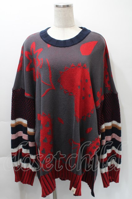 税込3980円以上購入で【送料無料】【USED】Vivienne Westwood MAN / 総柄サマーニット ヴィヴィアンウエストウッド ビビアン44 グレーｘ赤 【中古】 S-25-10-29-039-to-AS-ZS