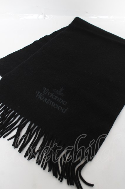 税込3980円以上購入で【送料無料】【USED】Vivienne Westwood / ロゴ刺繍マフラー ヴィヴィアンウエストウッド ビビアン ブラック 【中古】 Y-26-03-15-012-gd-SZ-ZY