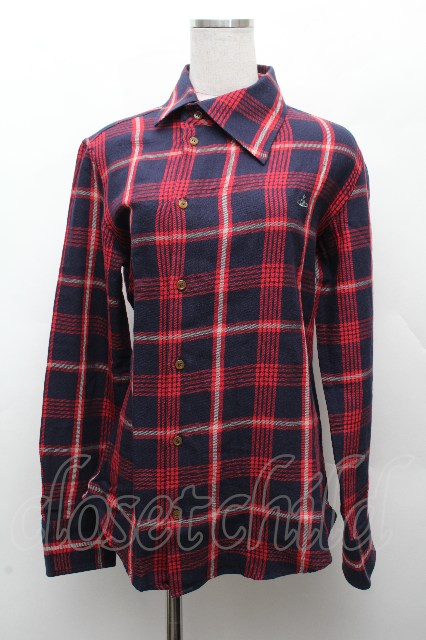 税込3980円以上購入で【送料無料】【USED】Vivienne Westwood MAN / チェックコットンシャツヴィヴィアンウエストウッド ビビアン44 赤ｘ紺 【中古】 S-26-03-15-035-bl-AS-ZS｜closetchild