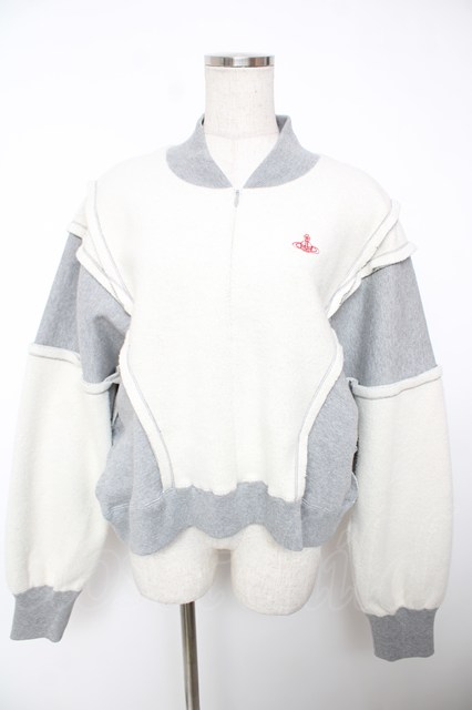 税込3980円以上購入で【送料無料】【USED】Vivienne Westwood / 裏毛ナッピング起毛パネル切リ替エトップヴィヴィアンウエストウッド ビビアン00 オフ白×グレー 【中古】 Y-25-12-21-023-op-SZ-ZY|closetchild