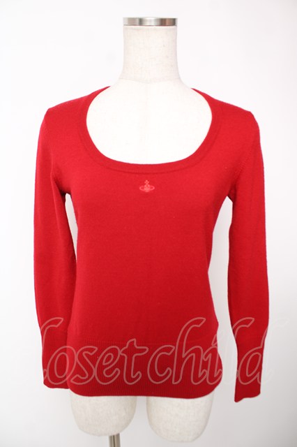 税込3980円以上買いもとめるで【貨物輸送無料】【USED】Vivienne Westwood / 単色オーブ刺しゅうラウンドネックニットヴィヴィアンウエストウッド ビビアン2 赤いこと 【中古】 Y-25-12-21-008-to-SZ-ZY