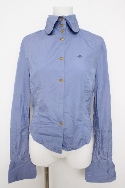 税込3980円以上買いもとめるで【貨物輸送無料】【USED】Vivienne Westwood / カラーオーブ刺しゅうブラウスヴィヴィアンウエストウッド ビビアン12 青色 【中古】 Y-26-05-03-039-bl-SZ-ZY