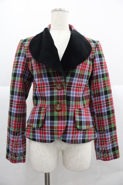 税込3980円以上購入で【送料無料】【USED】Vivienne Westwood / チェックラブジャケット ヴィヴィアンウエストウッド ビビアン01 青Ｘ緑Ｘ赤 【中古】 I-25-12-10-022-jc-HD-ZI 60,374円