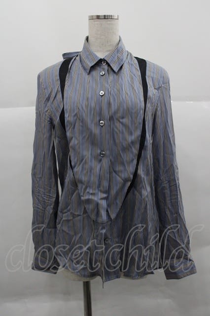 税込3980円以上購入で【送料無料】【USED】Vivienne Westwood / ストライプシースルーブラウス ヴィヴィアンウエストウッド ビビアン38 グレーＸ黒 【中古】 I-25-12-24-003-bl-HD-ZI