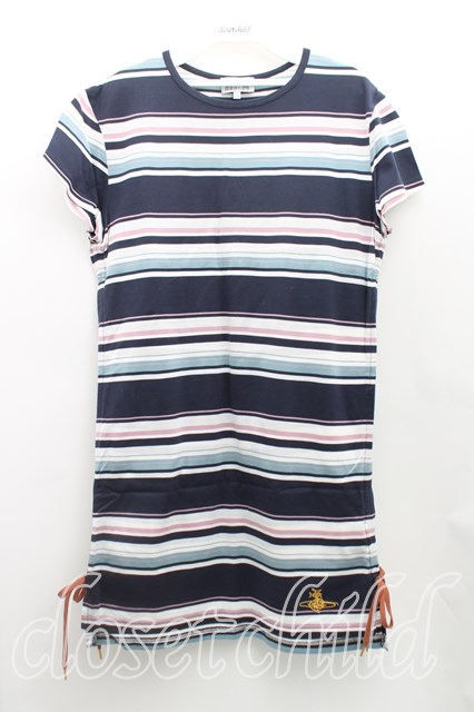 税込3980円以上購入で【送料無料】【USED】Vivienne Westwood MAN / ボーダーギャザーカットソー ヴィヴィアンウエストウッド ビビアン44（メンズS相当） 紺 【中古】 H-25-08-03-051-to-OD-ZH