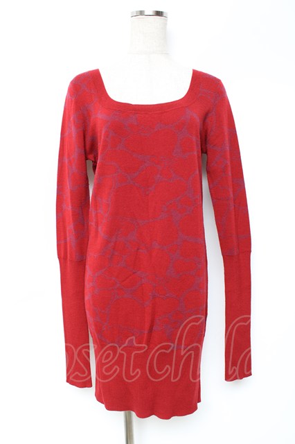 税込3980円以上買いもとめるで【貨物輸送無料】【USED】Vivienne Westwood / ハートジャガードニットワンピースヴィヴィアンウエストウッド ビビアン2 赤いこと 【中古】 Y-25-10-12-047-op-SZ-ZY