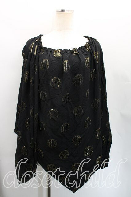 税込3980円以上購入で【送料無料】【USED】Vivienne Westwood / ラメ織ドットパフスリーブトップス ヴィヴィアンウエストウッド ビビアン00(ワンサイズ) 黒×ゴールド 【中古】 H-25-12-14-038-to-IN-ZH