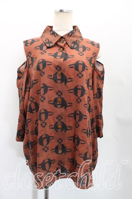 税込3980円以上購入で【送料無料】【USED】Vivienne Westwood / リヨセルMUD ORBプリントシャツ ヴィヴィアンウエストウッド ビビアン00（ワンサイズ） 茶 【中古】 H-25-12-28-026-bl-OD-ZH