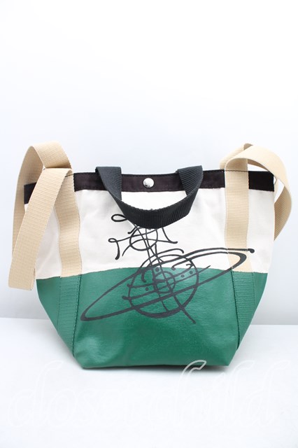 税込3980円以上購入で【送料無料】【USED】Vivienne Westwood / WORKER RUNNER HOLDALL TOTE BAGヴィヴィアンウエストウッド ビビアン 生成&times;緑 【中古】 H-25-12-28-097-ba-IN-ZH｜closetchild