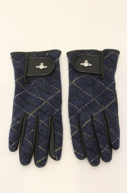 税込3980円以上購入で【送料無料】【USED】Vivienne Westwood / チェックレザーグローブ ヴィヴィアンウエストウッド ビビアン ブルー×ブラック 【中古】 O-26-01-11-088-gd-IG-OS