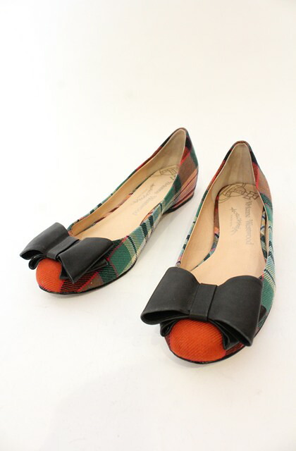 税込3980円以上購入で【送料無料】【USED】Vivienne Westwood / TARTAN FLAT SHOE（タータンフラットシューズ） ヴィヴィアンウエストウッド ビビアン38（24cm） グリーン 【中古】 O-26-01-11-106-sh-YM-OS