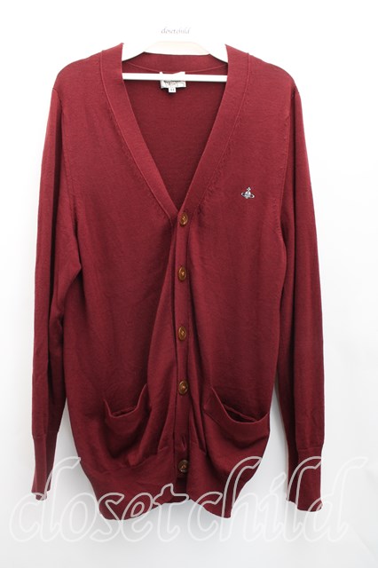 税込3980円以上購入で【送料無料】【USED】Vivienne Westwood MAN / オーブ刺繍カーディガン ヴィヴィアンウエストウッド ビビアン44(メンズS相当) エンジ 【中古】 H-26-01-25-035-to-IN-ZH