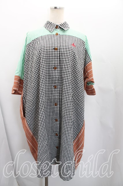 税込3980円以上購入で【送料無料】【USED】Vivienne Westwood / ギンガムブロッキングシャツワンピース ヴィヴィアンウエストウッド ビビアン00（ワンサイズ） 黒ｘ茶 【中古】 H-26-02-15-009-op-OD-ZH