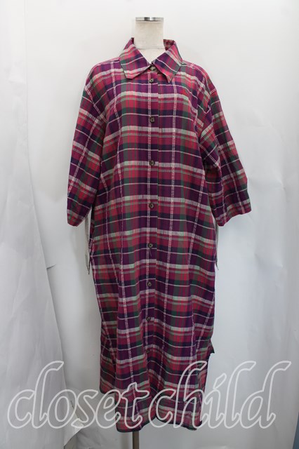 税込3980円以上購入で【送料無料】【USED】Vivienne Westwood / タータンチェックシャツワンピース ヴィヴィアンウエストウッド ビビアン00（ワンサイズ） 紫ｘ緑 【中古】 H-26-02-22-005-op-OD-ZH