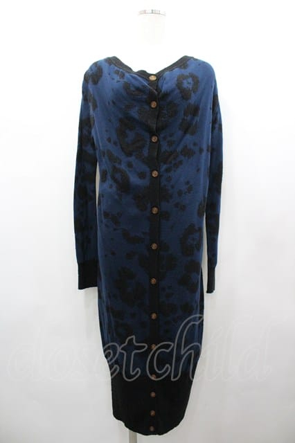 税込3980円以上購入で【送料無料】【USED】Vivienne Westwood / レオパード柄ロングニットカーディガンヴィヴィアンウエストウッド ビビアン2 青Ｘ黒 【中古】 I-26-02-25-026-to-HD-ZI