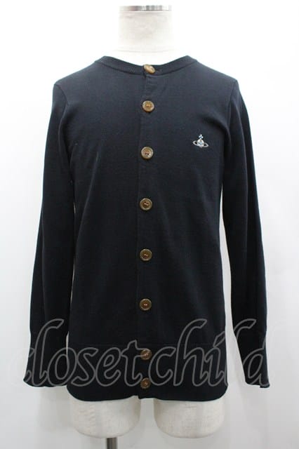 税込3980円以上購入で【送料無料】【USED】Vivienne Westwood MAN / オーブ刺繍ニットカーディガン ヴィヴィアンウエストウッド ビビアン44 黒Ｘシルバー 【中古】 I-26-02-25-005-to-HD-ZI