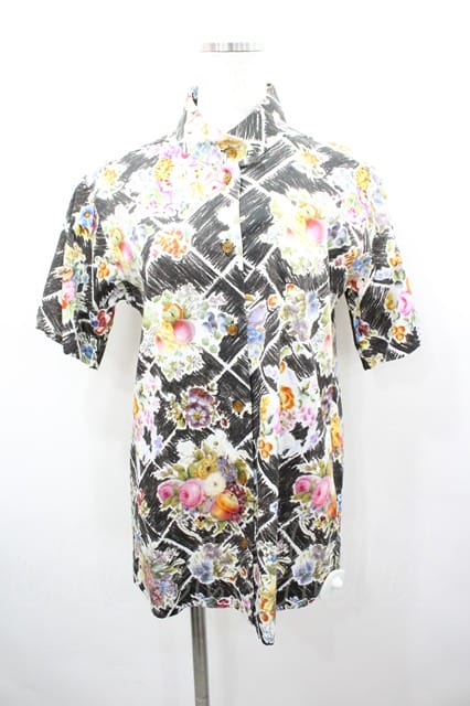 税込3980円以上購入で【送料無料】【USED】Vivienne Westwood / フルーツチェック半袖ブラウス ヴィヴィアンウエストウッド ビビアン38 黒 【中古】 I-26-02-28-031-bl-HD-ZI
