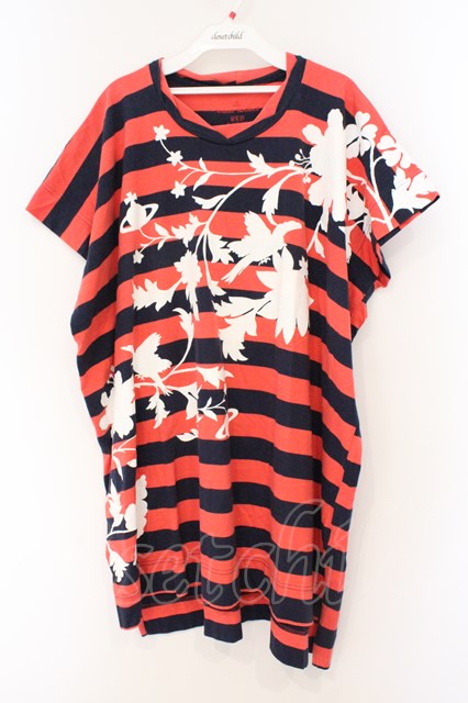 税込3980円以上購入で【送料無料】【USED】Vivienne Westwood / フラワーブロケードボーダートップス ヴィヴィアンウエストウッド ビビアン2 オレンジｘネイビー 【中古】 O-26-03-08-045-to-YM-ZH