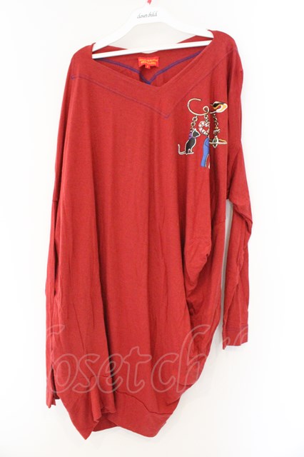 税込3980円以上購入で【送料無料】【USED】Vivienne Westwood / セーフティーピンプリント変形カットワンピース ヴィヴィアンウエストウッド ビビアン2 レッド 【中古】 O-26-03-08-016-op-YM-OS