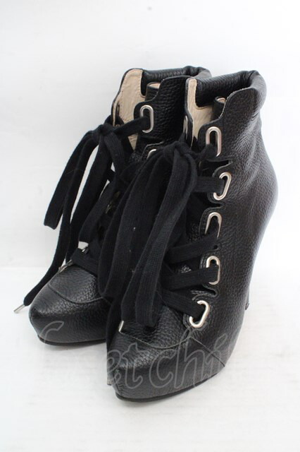 税込3980円以上購入で【送料無料】【USED】Vivienne Westwood / レースアップヒールブーツヴィヴィアンウエストウッド ビビアン38（24cm） ブラック 【中古】 O-26-03-15-075-sh-YM-OS