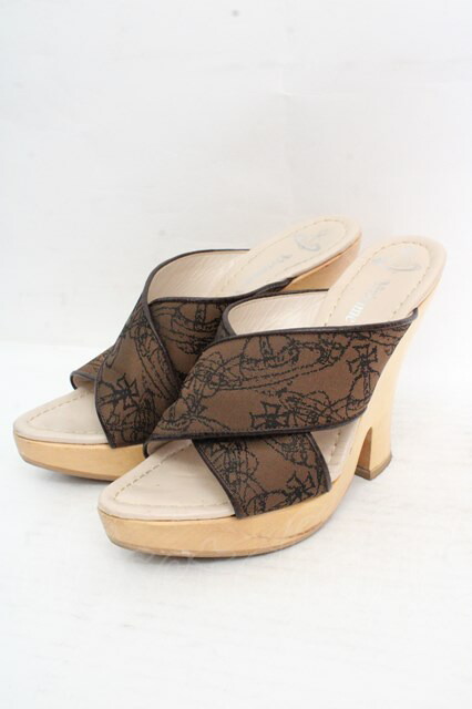 税込3980円以上購入で【送料無料】【USED】Vivienne Westwood / オーブ柄ミュールヴィヴィアンウエストウッド ビビアン35 ブラウン 【中古】 O-26-03-15-077-sh-IG-OS