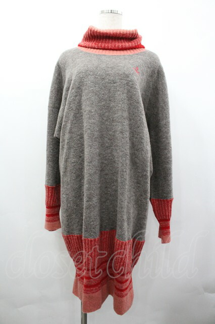 税込3980円以上買いもとめるで【貨物輸送無料】【USED】Vivienne Westwood / ハイネックニットオーブ刺しゅうワンピースヴィヴィアンウエストウッド ビビアンO/S  【中古】 I-26-03-29-052-op-固定ディスク-ZI