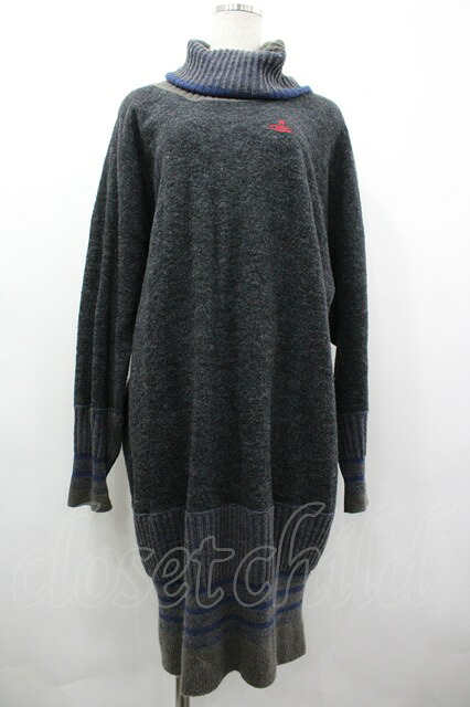 税込3980円以上買いもとめるで【貨物輸送無料】【USED】Vivienne Westwood / ハイネックニットオーブ刺しゅうワンピースヴィヴィアンウエストウッド ビビアンO/S  【中古】 I-26-03-29-053-op-固定ディスク-ZI