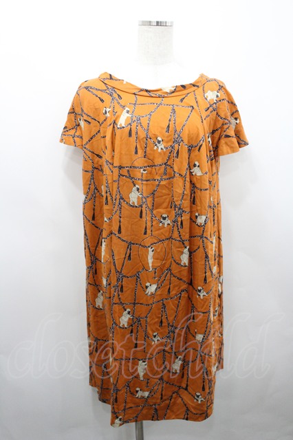税込3980円以上買いもとめるで【貨物輸送無料】【USED】Vivienne Westwood / スインキングパグカットソーワンピヴィヴィアンウエストウッド ビビアン2 オレンジ色 【中古】 I-26-03-29-076-op-固定ディスク-ZI