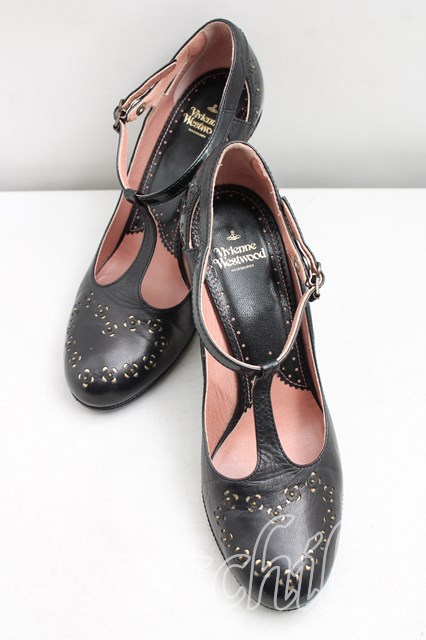 税込3980円以上購入で【送料無料】【USED】Vivienne Westwood / Tストラップサンダル ヴィヴィアンウエストウッド ビビアン35ハーフ（22.5cm相当） 黒 【中古】 H-26-04-05-128-sh-OD-ZH