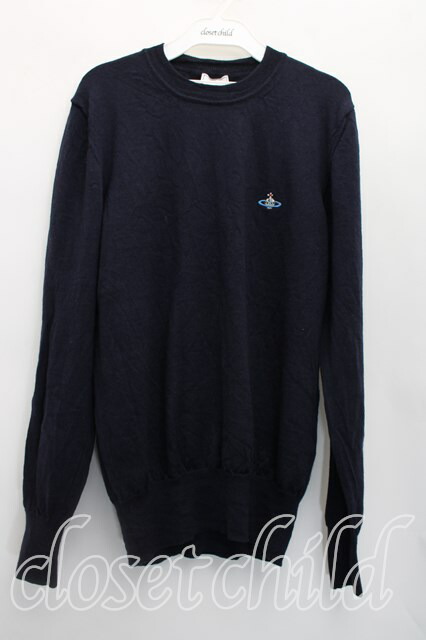 税込3980円以上購入で【送料無料】【USED】Vivienne Westwood MAN / オーブ刺繍ニットヴィヴィアンウエストウッド ビビアンL 紺 【中古】 H-26-04-19-038-to-OD-ZH
