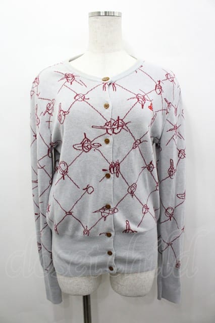 税込3980円以上購入で【送料無料】【USED】Vivienne Westwood / 単色オーブ刺繍&ラインオーブニットカーディガン ヴィヴィアンウエストウッド ビビアン3 白Ｘボルドー 【中古】 I-26-04-22-025-to-HD-ZI