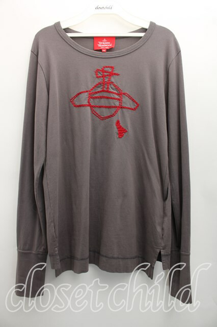 税込3980円以上買いもとめるで【貨物輸送無料】【USED】Vivienne Westwood / オーブステッチカットソーヴィヴィアンウエストウッド ビビアン02（9号好いかげんに） 濃灰色薄墨色 【中古】 H-26-06-07-027-to-OD-ZH
